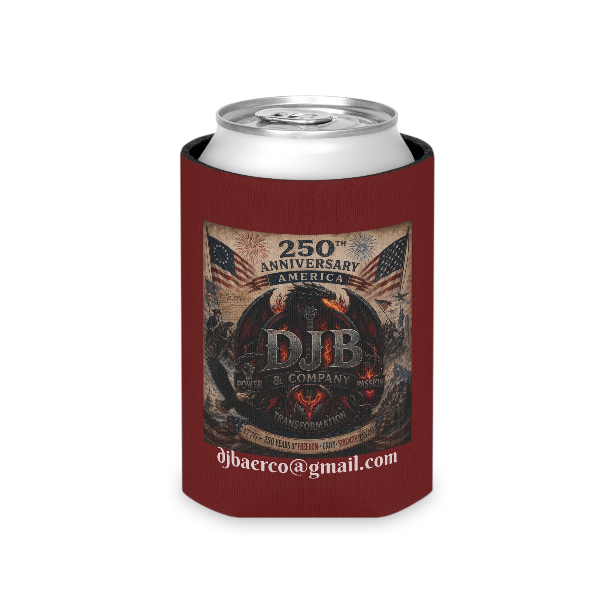 250th Anniversary DJB Eagle Can Cooler — Patriotic Americana Beer Koozie