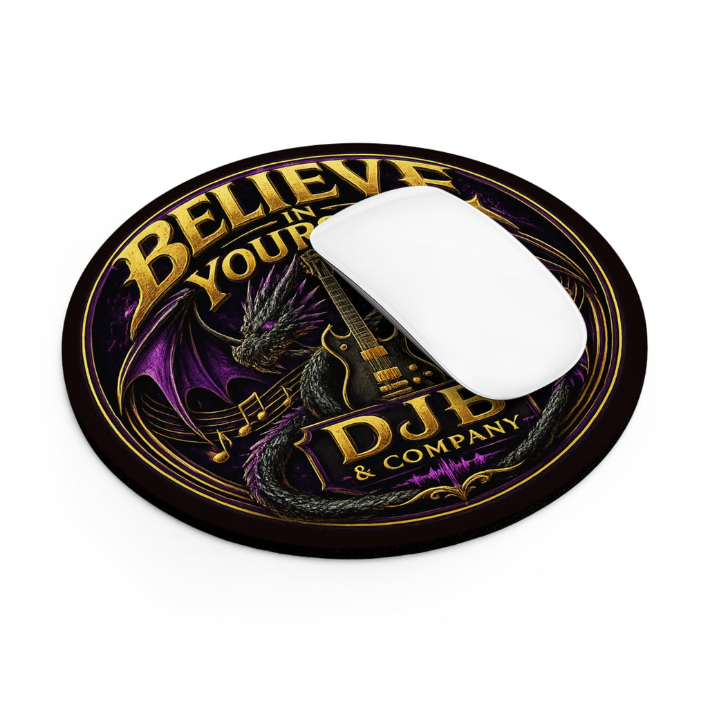 Believe In Yourself Dragon Guitar Mouse Pad — Motivational Rock Gaming Desk Mat