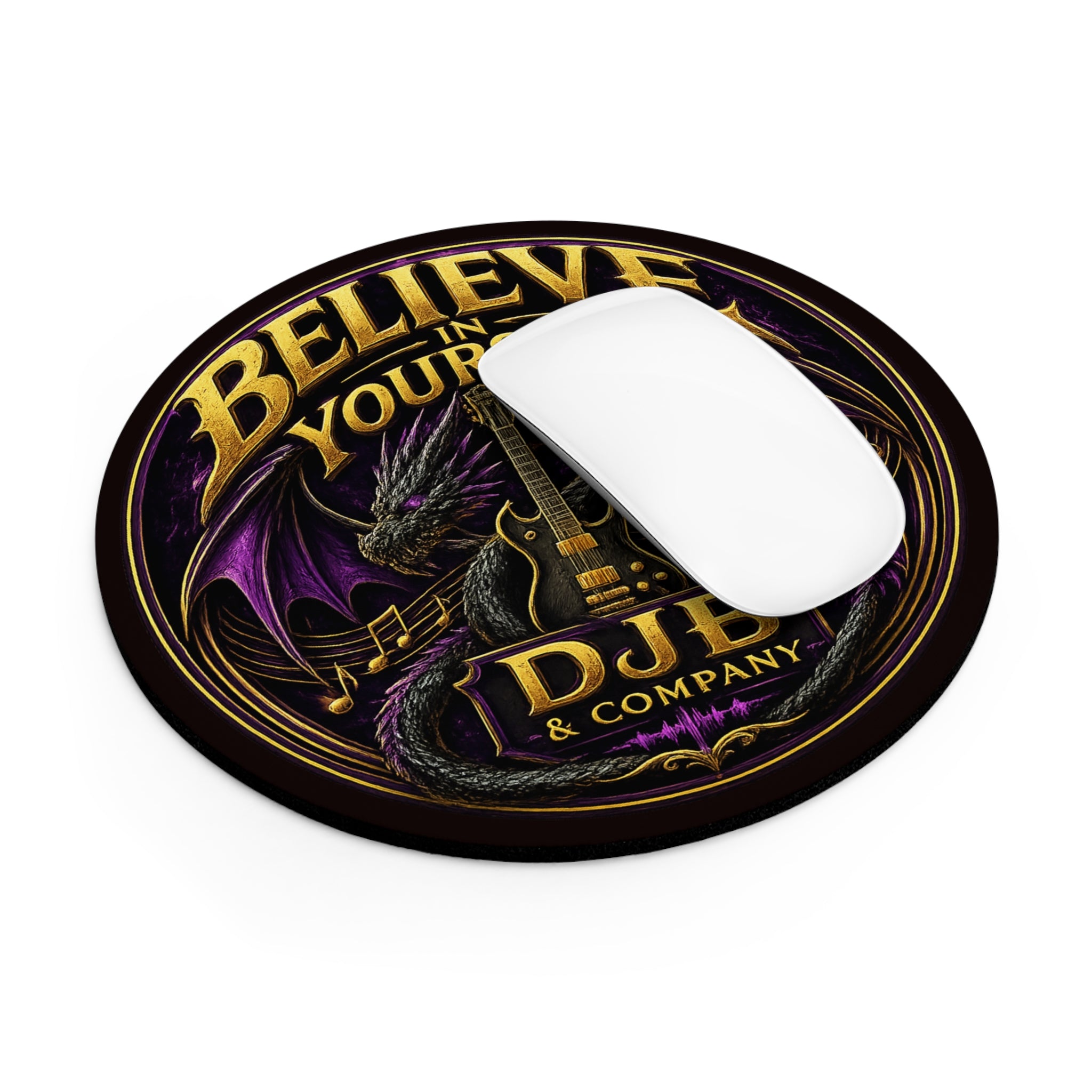 Believe In Yourself Dragon Guitar Mouse Pad — Motivational Rock Gaming Desk Mat