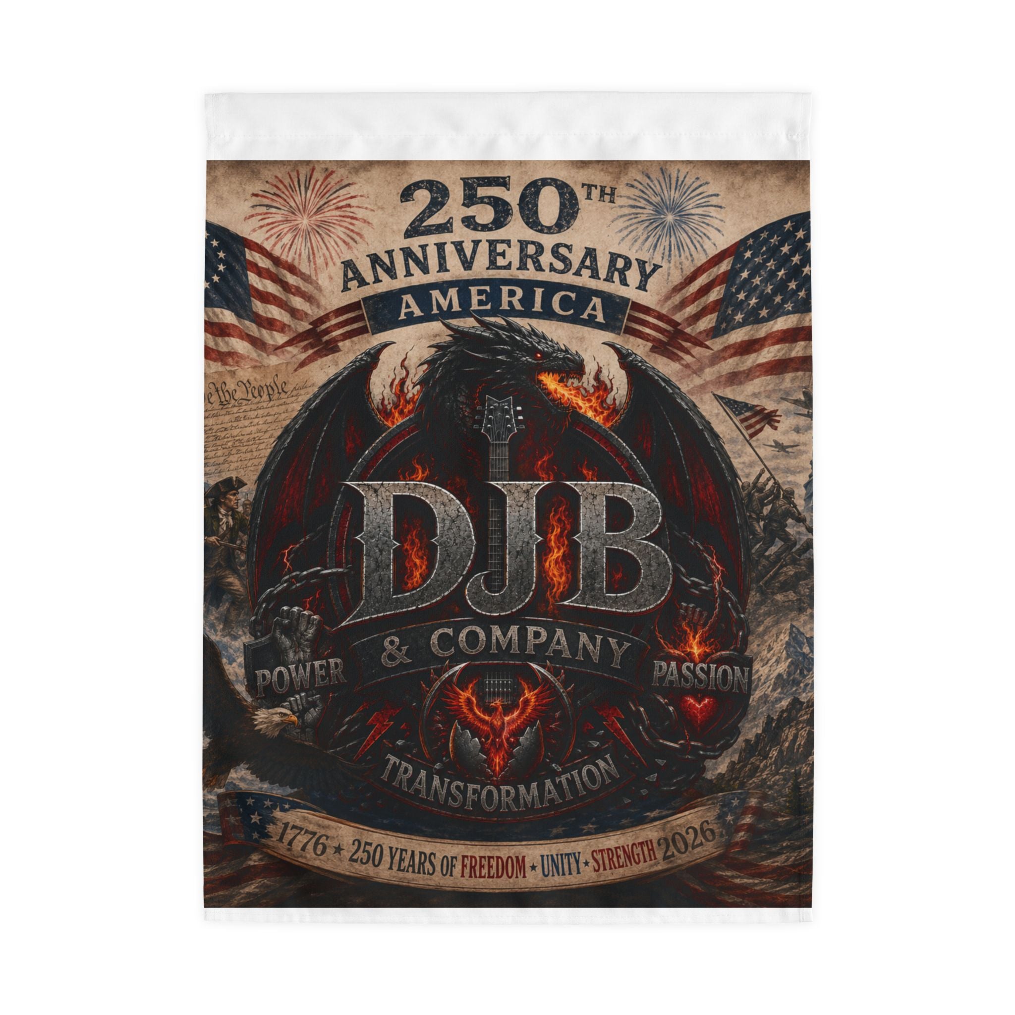 250th Anniversary America Outdoor Flag with Rod Pocket — Patriotic Eagle & Firecrest Design (DJB & Company)