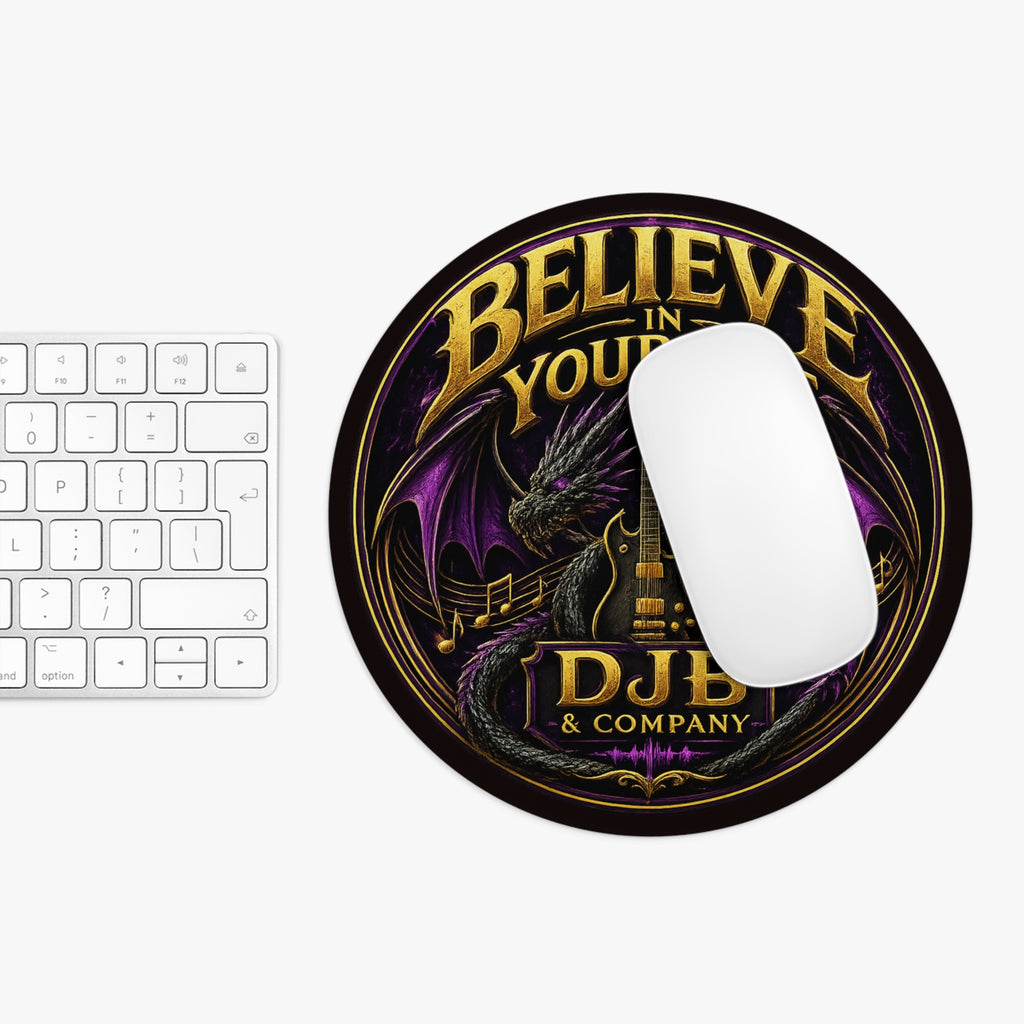 Believe In Yourself Dragon Guitar Mouse Pad — Motivational Rock Gaming Desk Mat