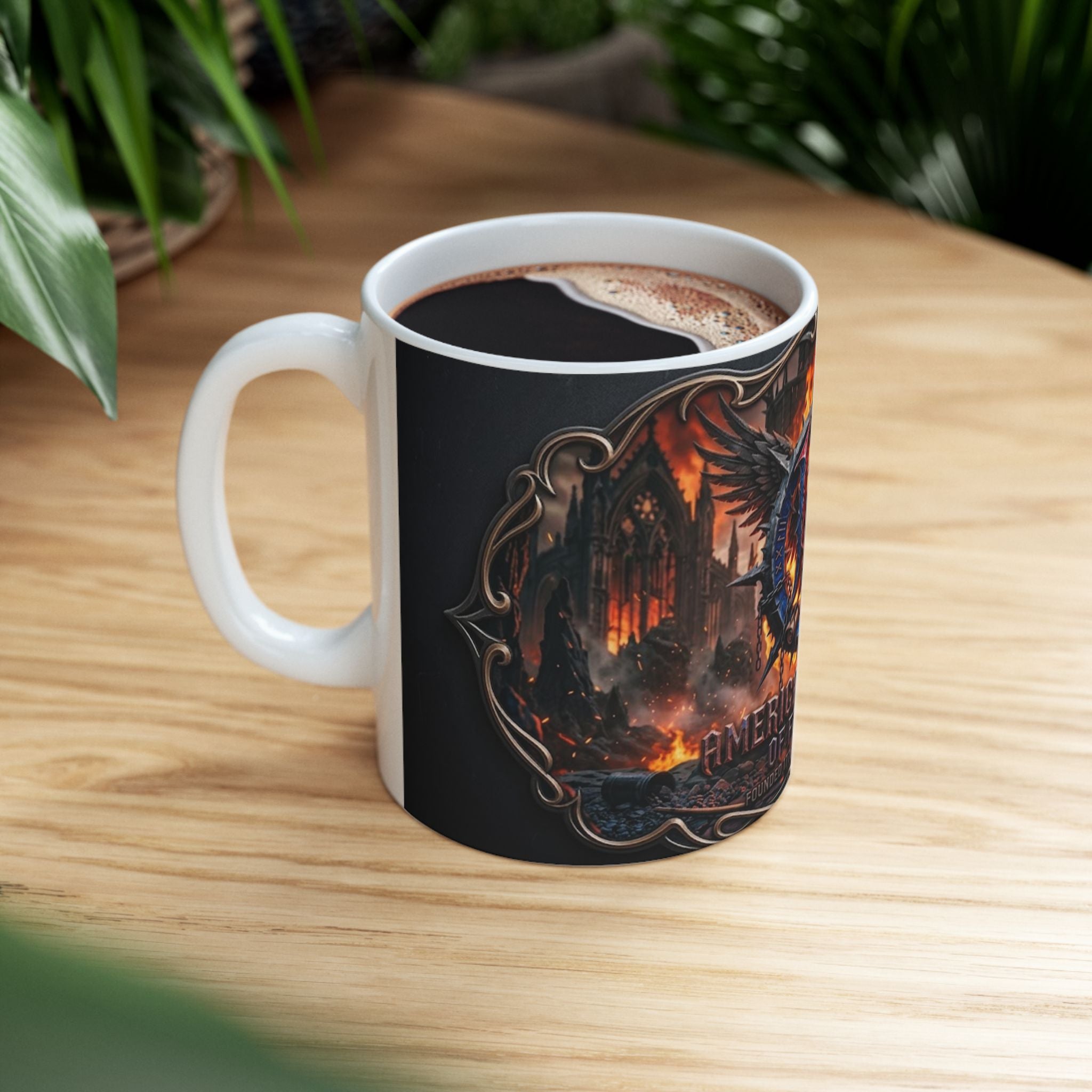 Patriotic Eagle Flame Ceramic Mug – 'America's 250 Yrs of Freedom' Memorial Coffee Cup