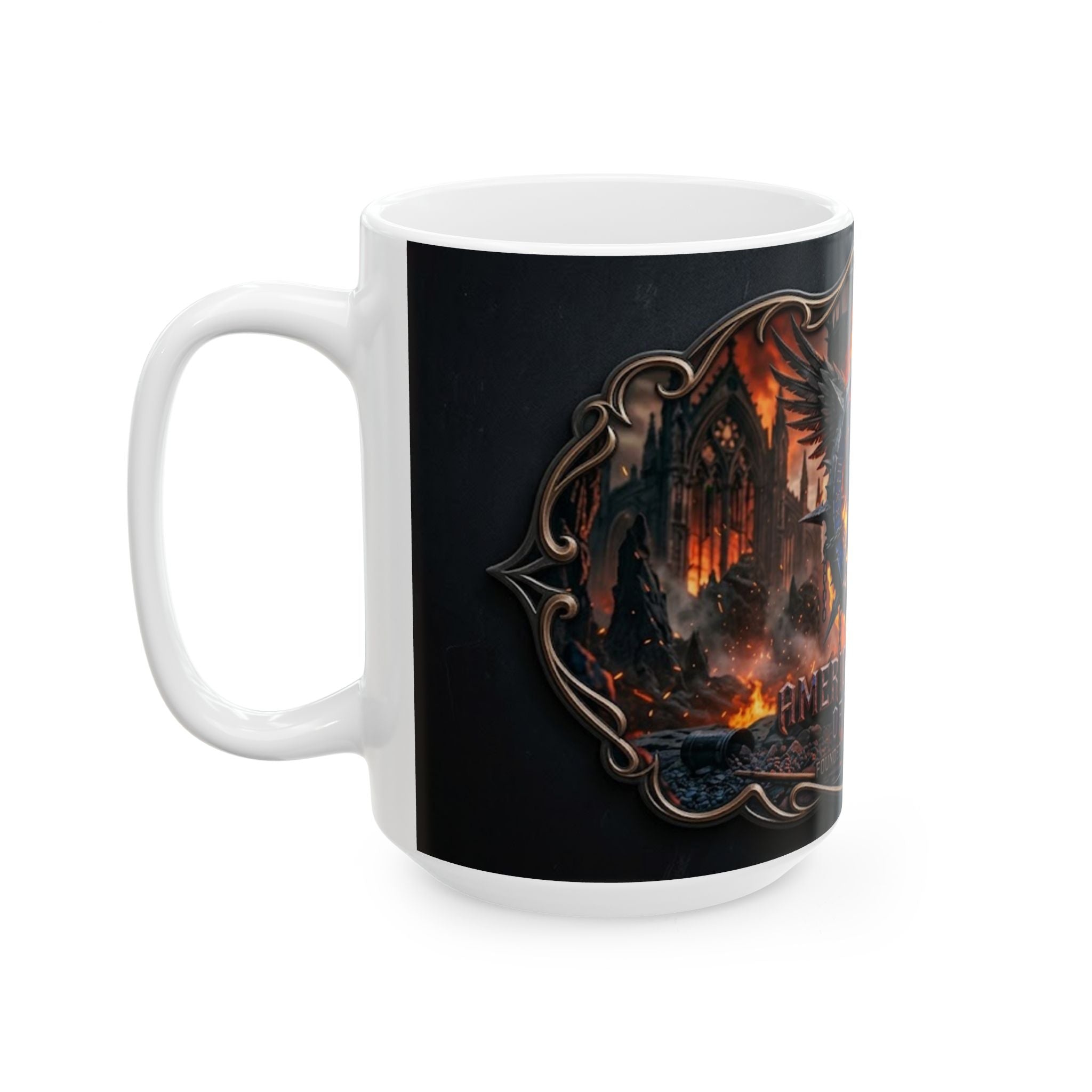 Patriotic Eagle Flame Ceramic Mug – 'America's 250 Yrs of Freedom' Memorial Coffee Cup