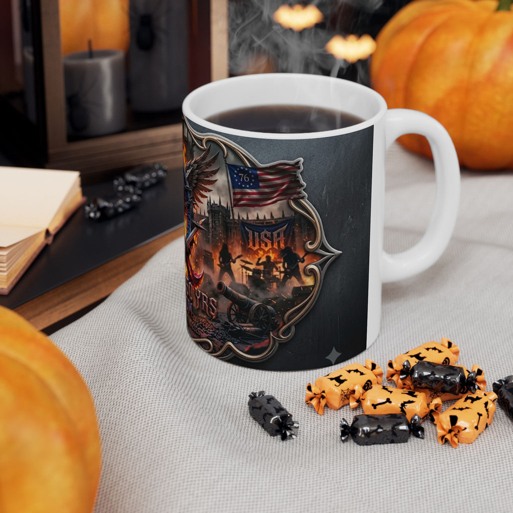 Patriotic Eagle Flame Ceramic Mug – 'America's 250 Yrs of Freedom' Memorial Coffee Cup